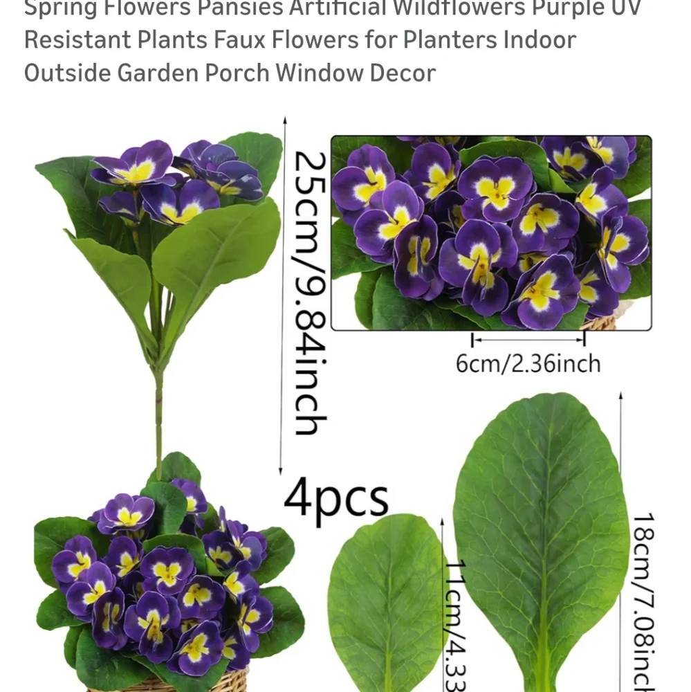 Artificial Pansy Flowers - Purple and Yellow